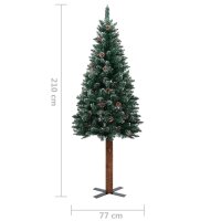 vidaXL Schlanker Weihnachtsbaum mit Echtholz und Schnee Gr&uuml;n 210 cm