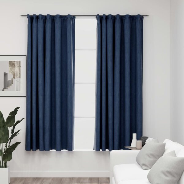 vidaXL Verdunkelungsvorh&auml;nge Haken Leinenoptik 2 Stk. Blau 140x175 cm