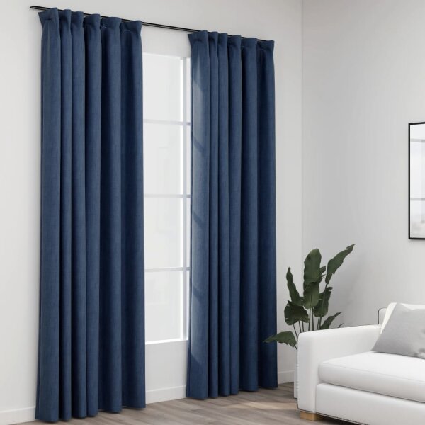 vidaXL Verdunkelungsvorh&auml;nge Haken Leinenoptik 2 Stk. Blau 140x225cm