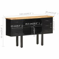 vidaXL Sideboard 110x30x65 cm Raues Mango-Massivholz und Stahl