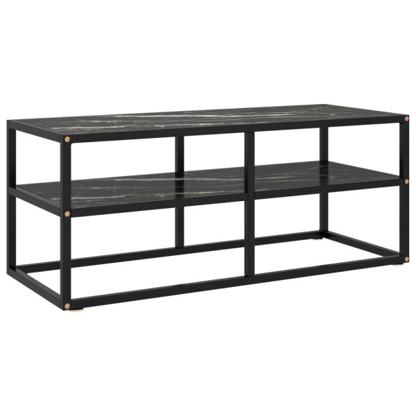 vidaXL TV-Schrank Schwarz mit Schwarzer Marmor-Optik Glas 100x40x40 cm