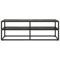 vidaXL TV-Schrank Schwarz mit Schwarzer Marmor-Optik Glas 120x40x40 cm