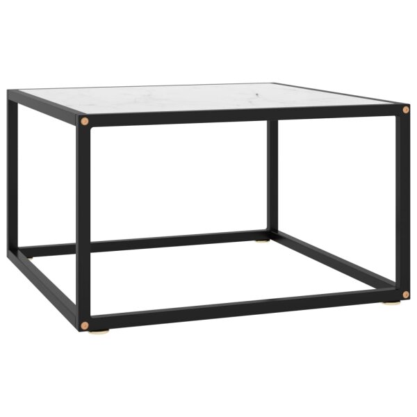 vidaXL Couchtisch Schwarz mit Wei&szlig;em Glas in Marmor-Optik 60x60x35 cm