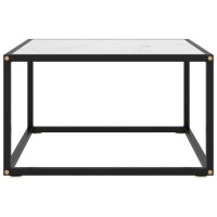 vidaXL Couchtisch Schwarz mit Wei&szlig;em Glas in Marmor-Optik 60x60x35 cm