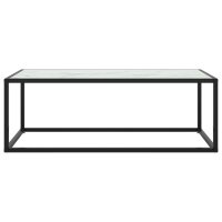 vidaXL Couchtisch Schwarz mit Wei&szlig;em Glas in Marmor-Optik 100x50x35 cm