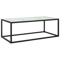 vidaXL Couchtisch Schwarz mit Wei&szlig;em Glas in Marmor-Optik 100x50x35 cm