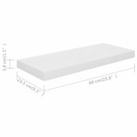 vidaXL Schwebendes Wandregal Hochglanz-Wei&szlig; 60x23,5x3,8 cm MDF