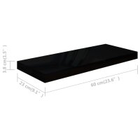 vidaXL Schwebendes Wandregal Hochglanz-Schwarz 60x23,5x3,8 cm MDF