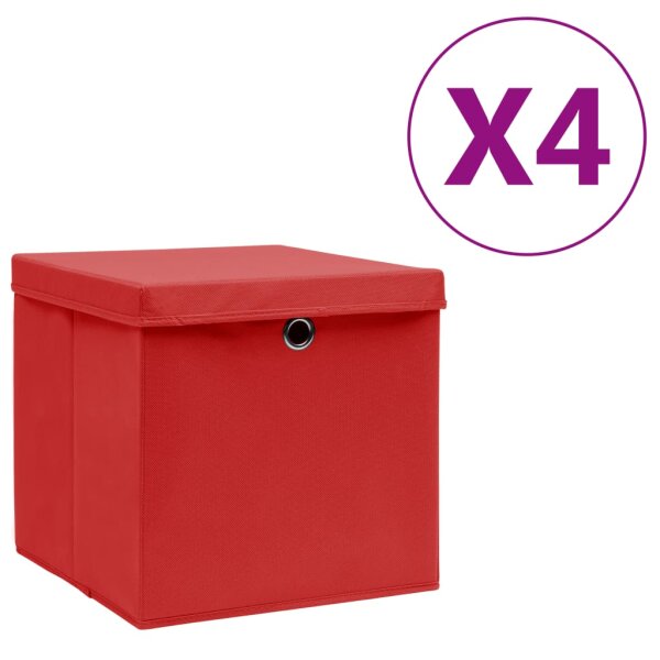 vidaXL Aufbewahrungsboxen mit Deckeln 4 Stk. 28x28x28 cm Rot