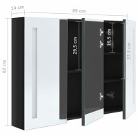 vidaXL LED-Spiegelschrank f&uuml;rs Bad 89x14x62 cm Gl&auml;nzend Schwarz