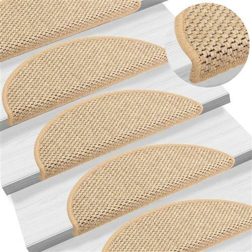 WOWONA Treppenmatten Selbstklebend Sisal 15 Stk. 65x25 cm Hellbeige