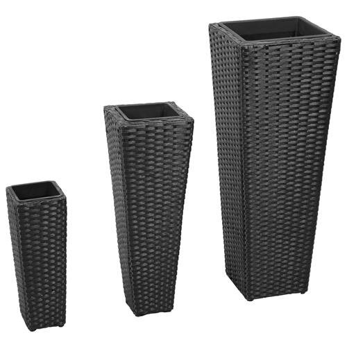 vidaXL Garten-Hochbeet 3-tlg. Poly Rattan Schwarz