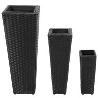 vidaXL Garten-Hochbeet 3-tlg. Poly Rattan Schwarz