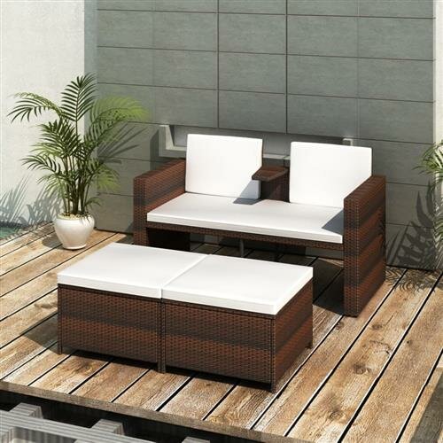 vidaXL 4-tlg. Garten-Lounge-Set mit Auflagen Poly Rattan Braun