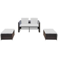 vidaXL 4-tlg. Garten-Lounge-Set mit Auflagen Poly Rattan Braun