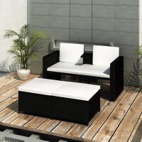 vidaXL 4-tlg. Garten-Lounge-Set mit Auflagen Poly Rattan Schwarz