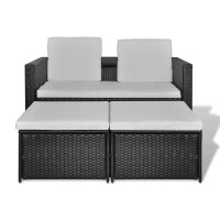 vidaXL 4-tlg. Garten-Lounge-Set mit Auflagen Poly Rattan Schwarz