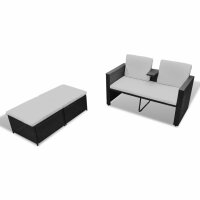 vidaXL 4-tlg. Garten-Lounge-Set mit Auflagen Poly Rattan Schwarz