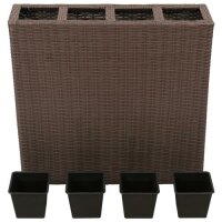 vidaXL Garten-Hochbeet mit 4 T&ouml;pfen Poly Rattan Braun