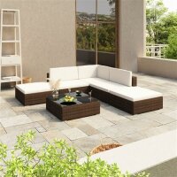 vidaXL 6-tlg. Garten-Lounge-Set mit Auflagen Poly Rattan...