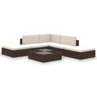 vidaXL 6-tlg. Garten-Lounge-Set mit Auflagen Poly Rattan Braun