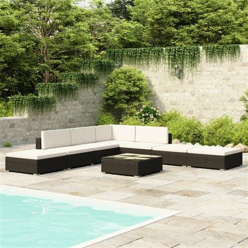 vidaXL 8-tlg. Garten-Lounge-Set mit Auflagen Poly Rattan Schwarz