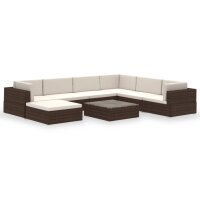 vidaXL 8-tlg. Garten-Lounge-Set mit Auflagen Poly Rattan Braun