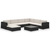 vidaXL 8-tlg. Garten-Lounge-Set mit Auflagen Poly Rattan Schwarz