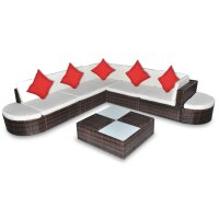 vidaXL 8-tlg. Garten-Lounge-Set mit Auflagen Poly Rattan Braun