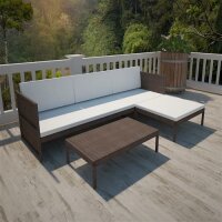 vidaXL 3-tlg. Garten-Lounge-Set mit Auflagen Poly Rattan...