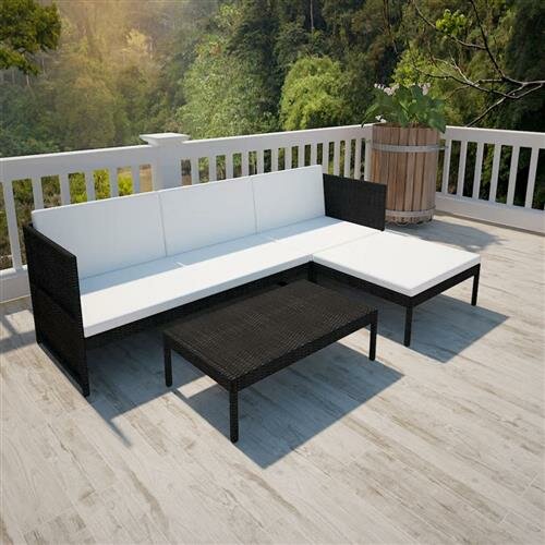 vidaXL 3-tlg. Garten-Lounge-Set mit Auflagen Poly Rattan Schwarz