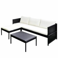 vidaXL 3-tlg. Garten-Lounge-Set mit Auflagen Poly Rattan...