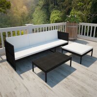 vidaXL 3-tlg. Garten-Lounge-Set mit Auflagen Poly Rattan Schwarz