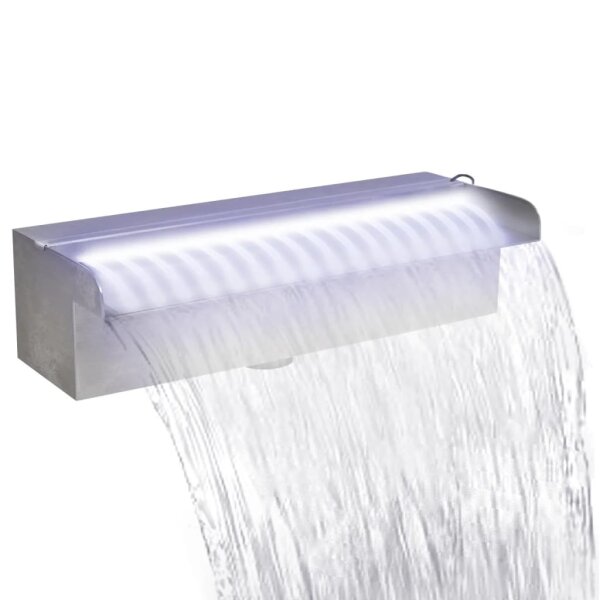 vidaXL Pool-Wasserfall Font&auml;ne mit LEDs Rechteckig Edelstahl 30 cm