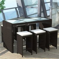 vidaXL 7-tlg. Gartenbar-Set mit Auflagen Poly Rattan Braun