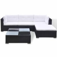 vidaXL 5-tlg. Garten-Lounge-Set mit Auflagen Poly Rattan Schwarz