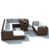 vidaXL 10-tlg. Garten-Lounge-Set mit Auflagen Poly Rattan...