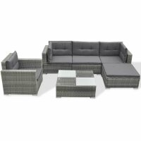 vidaXL 6-tlg. Garten-Lounge-Set mit Auflagen Poly Rattan...