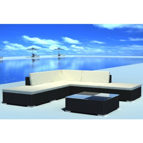 vidaXL 6-tlg. Garten-Lounge-Set mit Auflagen Poly Rattan Schwarz