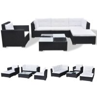 vidaXL 6-tlg. Garten-Lounge-Set mit Auflagen Poly Rattan Schwarz