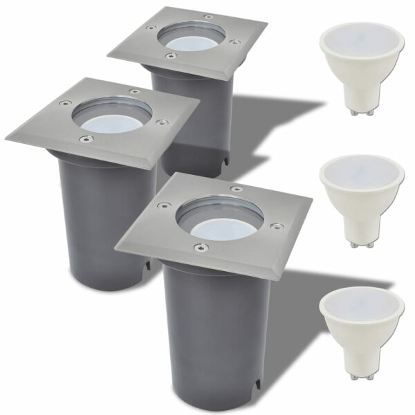 vidaXL Outdoor LED-Bodenleuchten 3 Stk. Quadratisch