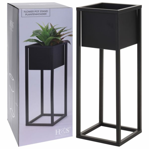 H&amp;S Collection Blumentopf mit St&auml;nder Metall Schwarz 60 cm