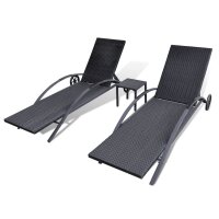 vidaXL Sonnenliegen mit Tisch Poly Rattan Schwarz