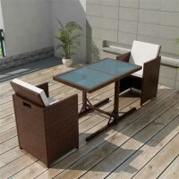 vidaXL 3-tlg. Bistro-Set mit Kissen Poly Rattan Braun