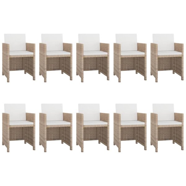 vidaXL 11-tlg. Garten-Essgruppe mit Auflagen Poly Rattan Beige