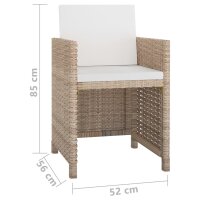 vidaXL 11-tlg. Garten-Essgruppe mit Auflagen Poly Rattan Beige