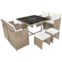 vidaXL 9-tlg. Garten-Essgruppe mit Auflagen Poly Rattan Beige