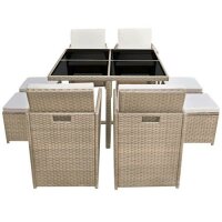 vidaXL 9-tlg. Garten-Essgruppe mit Auflagen Poly Rattan Beige