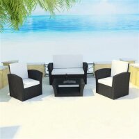 vidaXL 4-tlg. Garten-Lounge-Set mit Auflagen Poly Rattan Schwarz