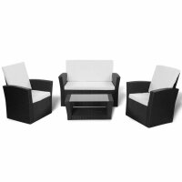 vidaXL 4-tlg. Garten-Lounge-Set mit Auflagen Poly Rattan Schwarz